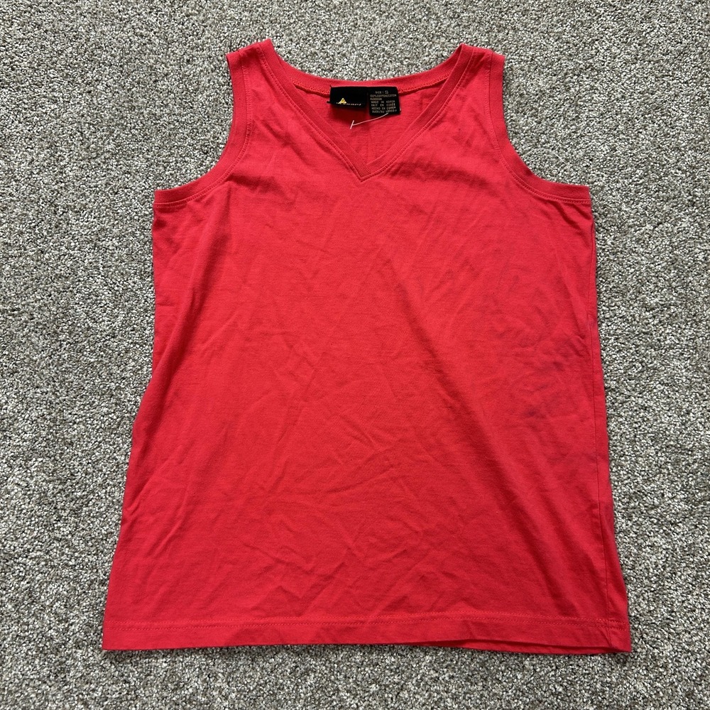 Vintage Lizsport Tank Top Women S Red V Neck 100% Cotton Jersey Basic Sleeveless